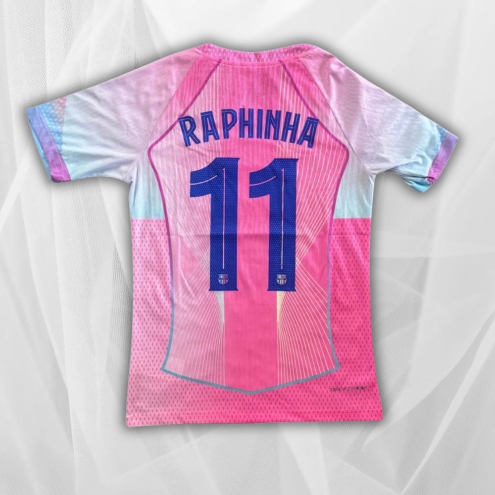 Raphinha Barcelona Soccer Pink Jersey